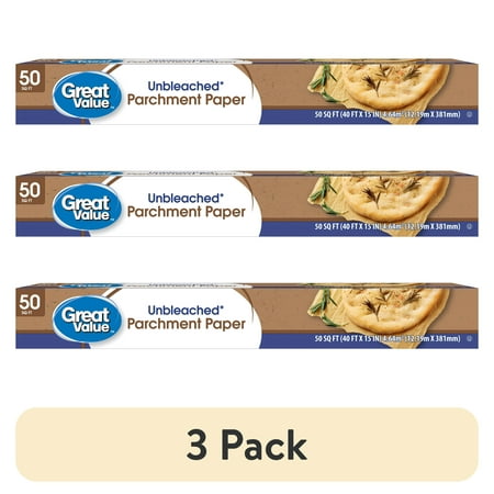 (3 pack) Great Value Unbleached Parchment Paper Roll 50 Sq ft