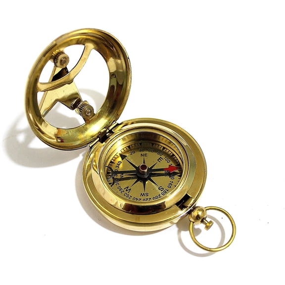 Thor Instruments Brass Push Button Direction Sundial Compass - Pocket Sundial Compass