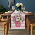 thumbnail image 2 of Valentine's Day Table Runner - 48 Inch Long, Kitchen Dining Table Runner Dresser Scarves, Roses Flowers Pink Stripes Country Farmhouse Decor for Coffee Tables Wedding Party Banquet, 2 of 8