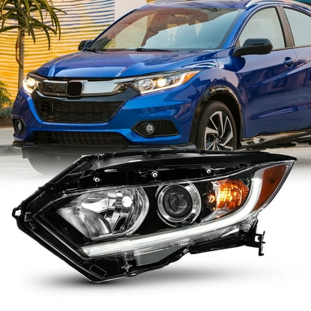 AKKON - Fit 2019 2020 2021 2022 Honda HR-V 19-22 Halogen w/ LED DRL Headlights OE Style Headlamp Black Driver Left Side