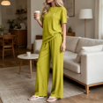 thumbnail image 5 of AnuYalue 2 Piece Pajama Sets for Women Dressy Casual Short Sleeve Tops Wide Leg Pants Loungewear Set Solid Travel Outfits, 5 of 8