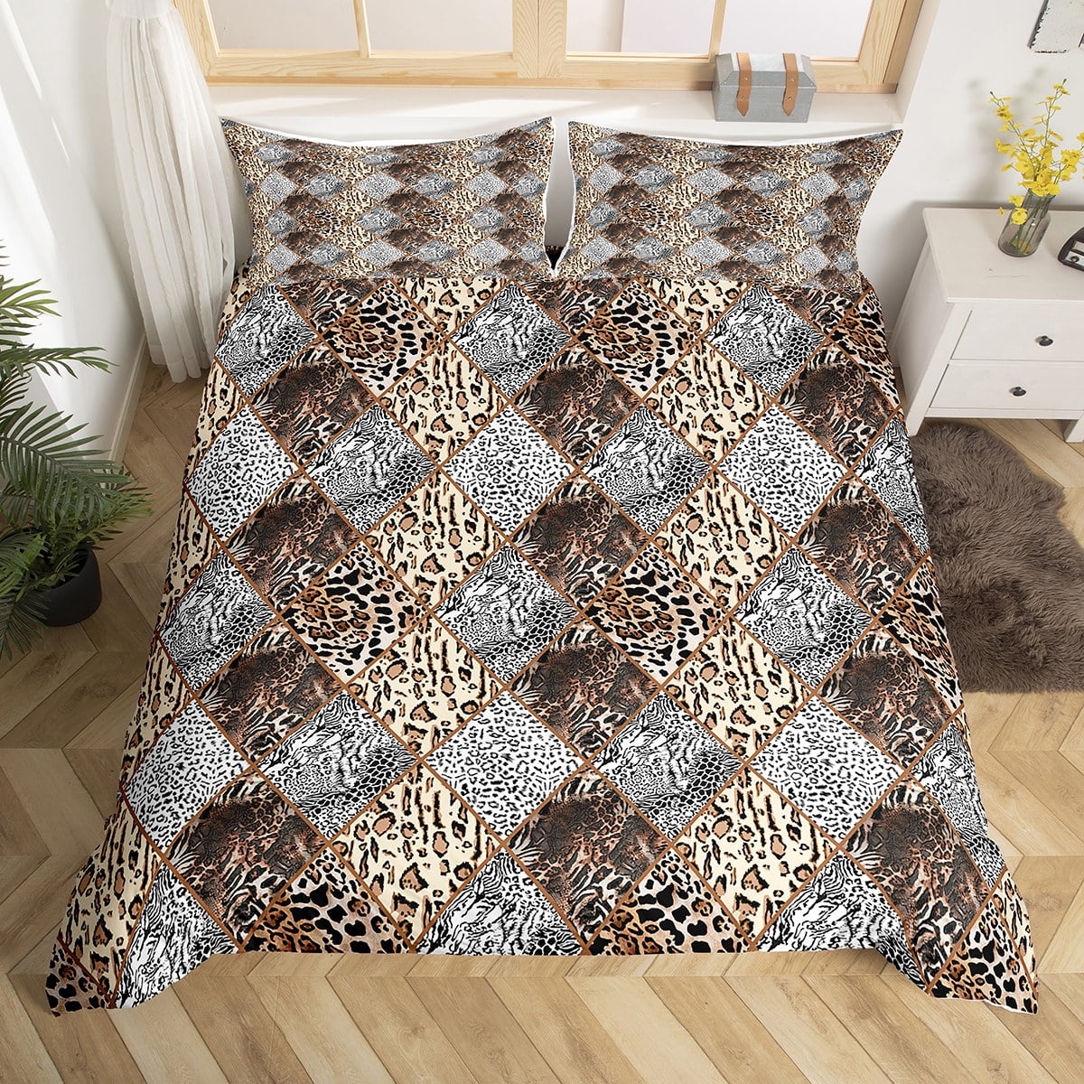 Leopard Print Twin Comforter Cover,Rustic Cheetah Duvet Cover African