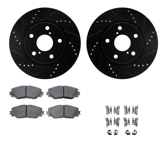 Dynamic Friction Company Front Brake Rotors-Drilled and Slotted-Black with 5000 Advanced Brake Pads includes Hardware 8512-76158