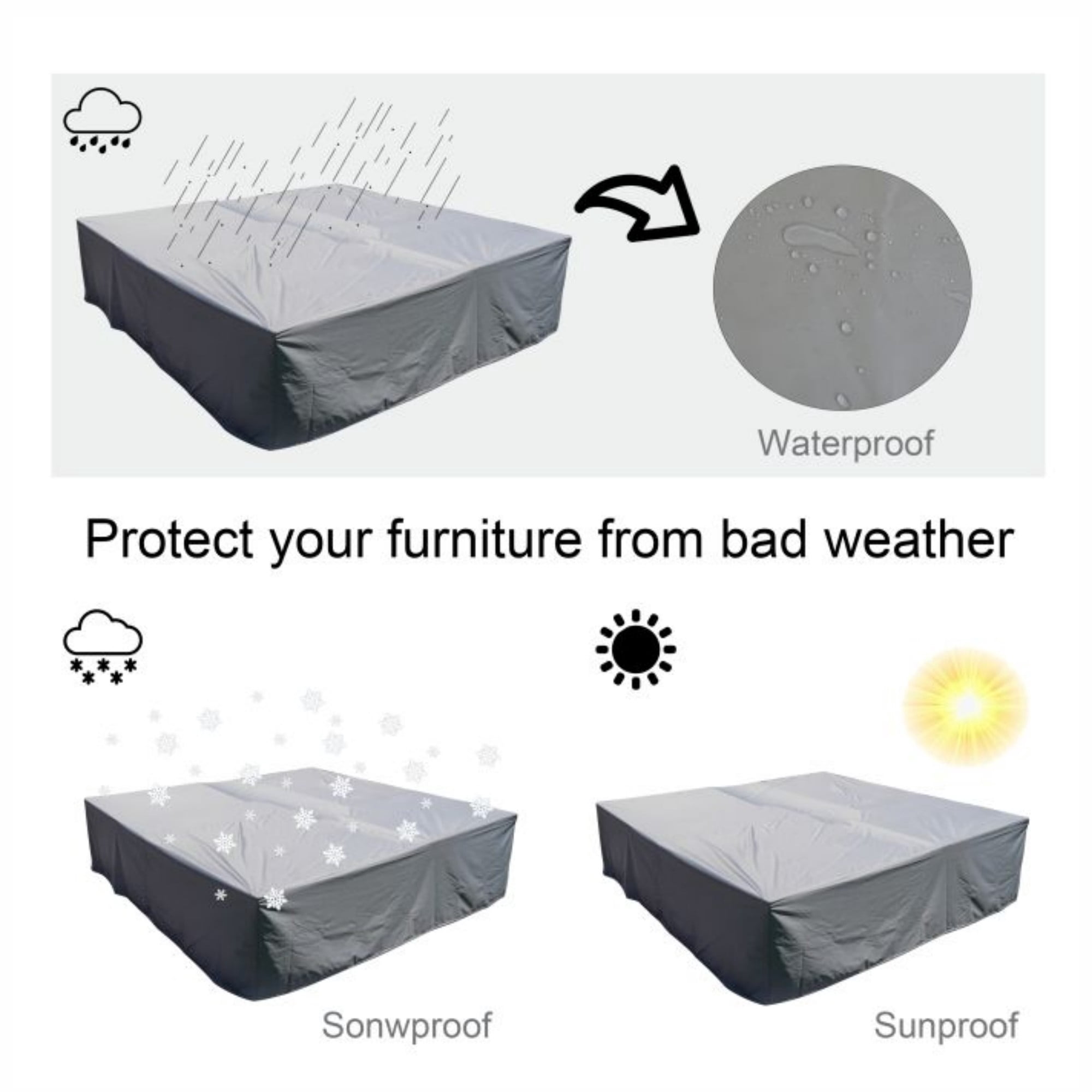 Direct Wicker Square Patio Furniture Covers Waterproof - Gray