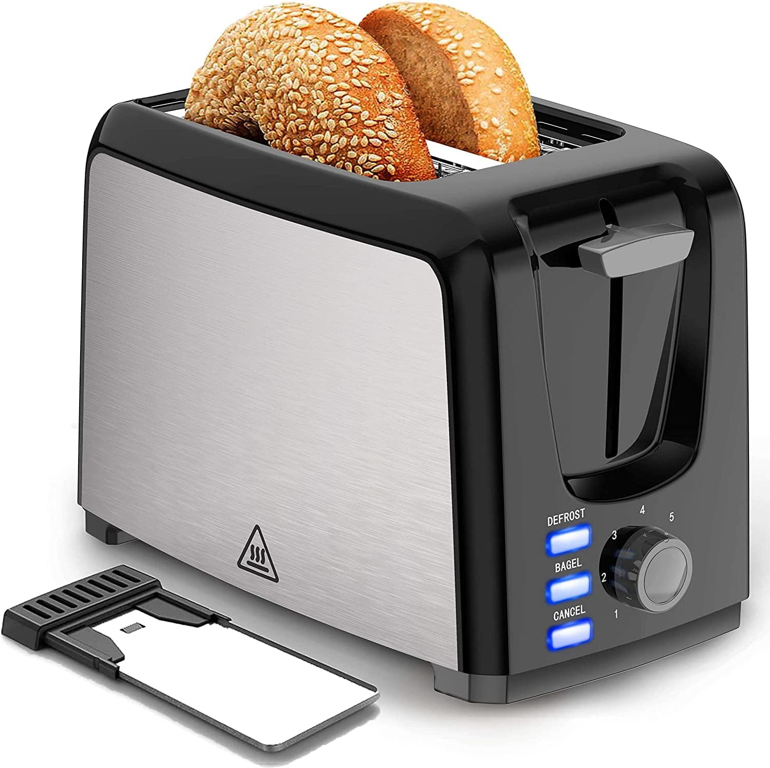Dear Morning Toaster 2 Slice with 2 Wide Slots 7 Shade Settings and Removable Crumb Tray Black Bread Toaster