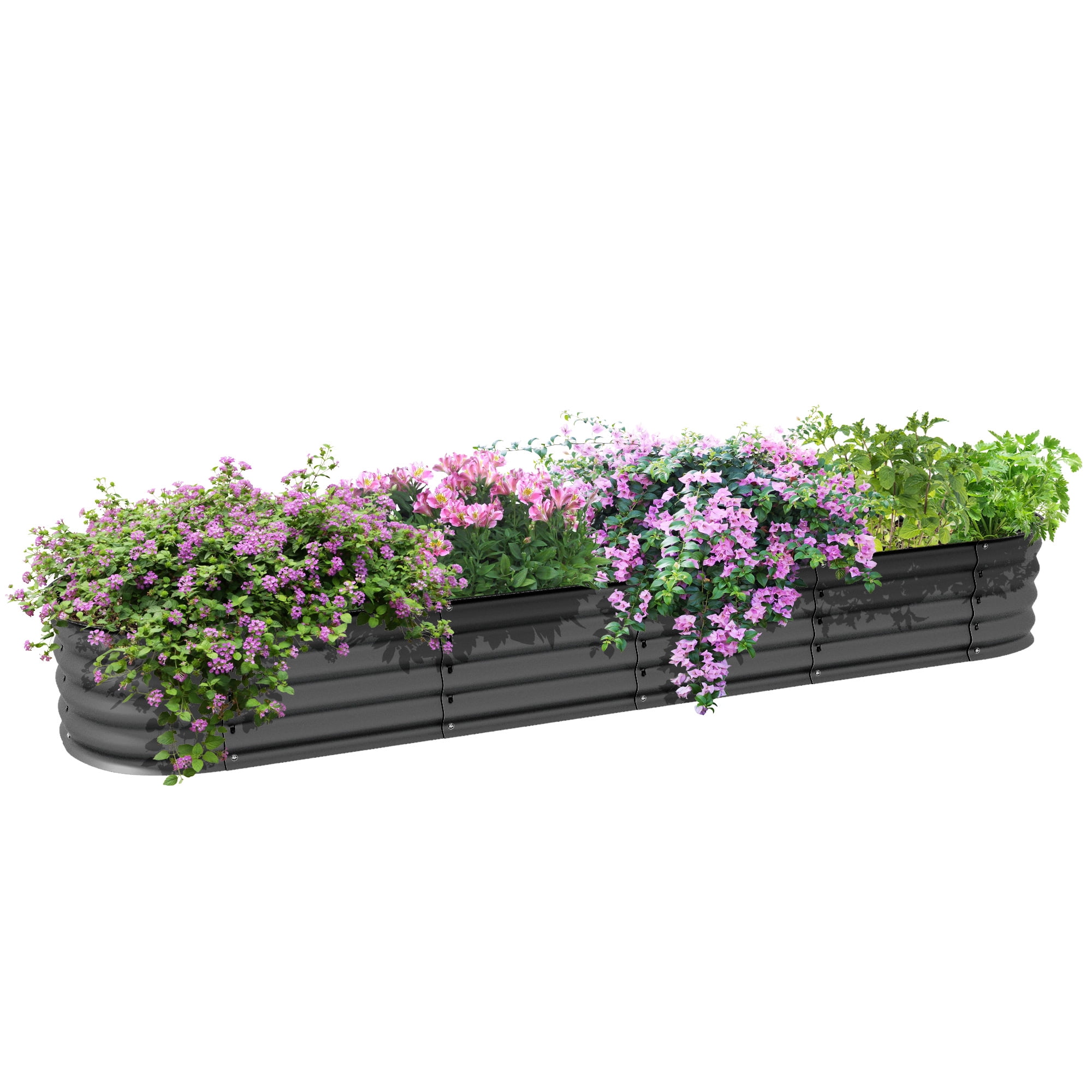Outsunny Galvanized Raised Garden Bed Kit, Metal Planter Box with Safety Edging, 94.5" x 24.5" x 11.75", Dark Gray