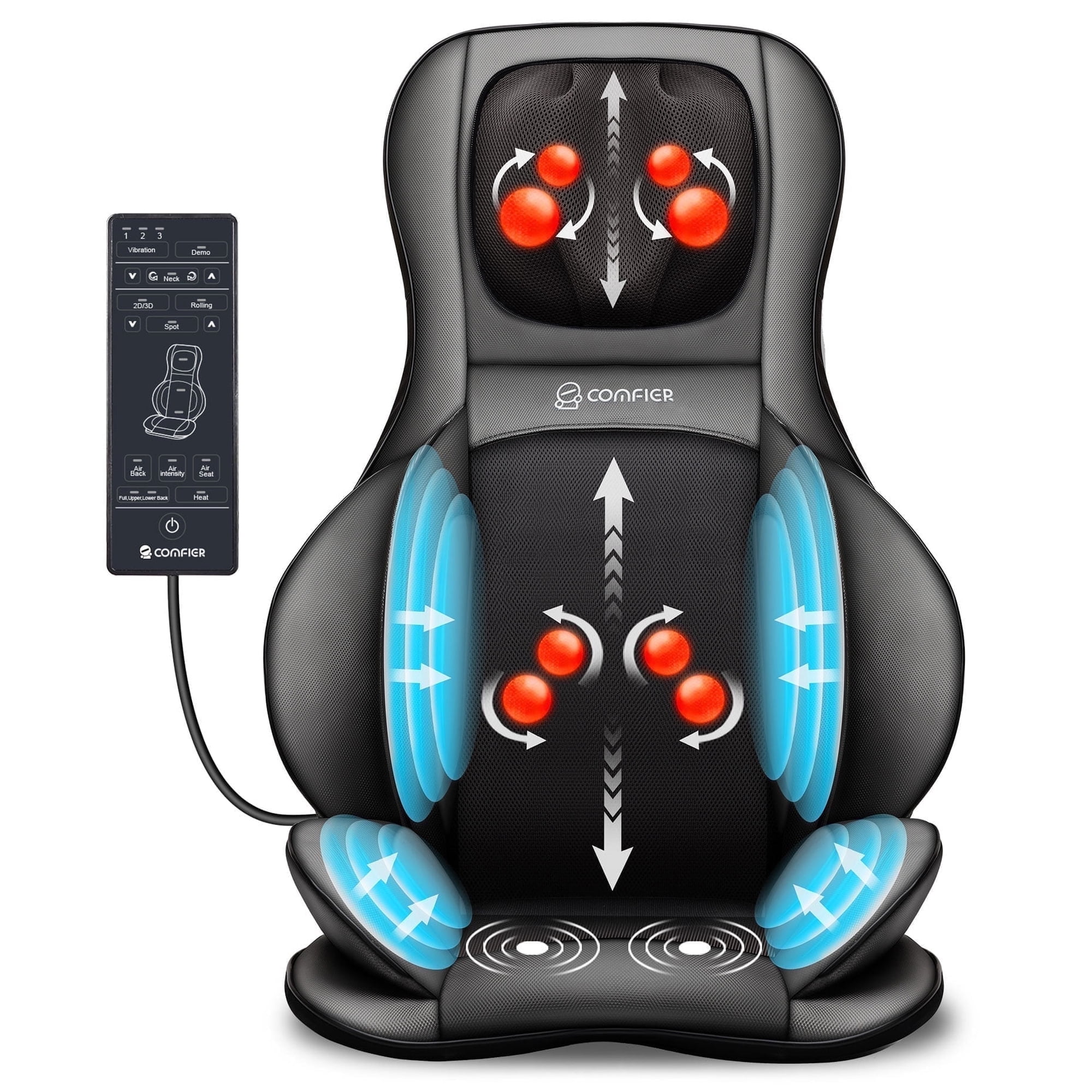 Comfier Back Massager with Heat Shiatsu Massage Chair Pad Air Compression Seat Cushion, Black