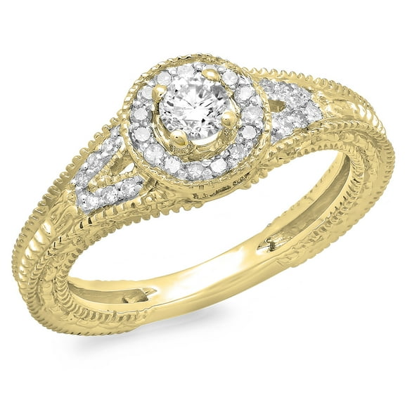 Dazzlingrock Collection 0.50 Carat (ctw) 14K Round Diamond Split Shank Bridal Vintage Halo Ring 1/2 CT, Yellow Gold, Size 6.5