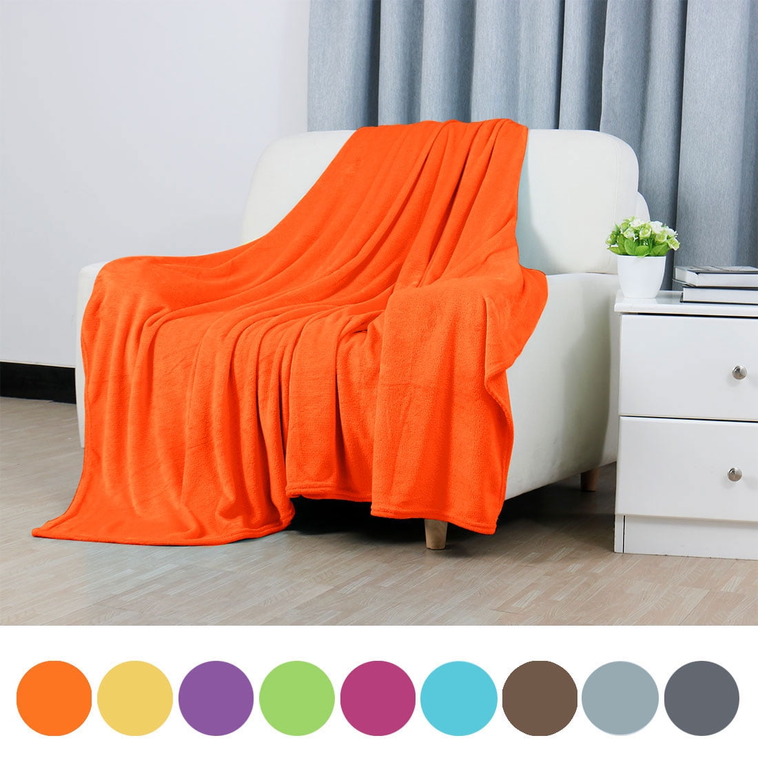 Soft Warm Fleece Blanket Throw Rug Plain Plush Flannel Blankets Orange