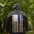 thumbnail image 2 of FOX OUTDOOR PRODUCTS Men's Thin Colored Line USA Flag Print Hooded Pullover| Cotton Blend Patriotic Pattern Casual Sweatshirt, Blue-Red Line/Black, X-Large, 2 of 3
