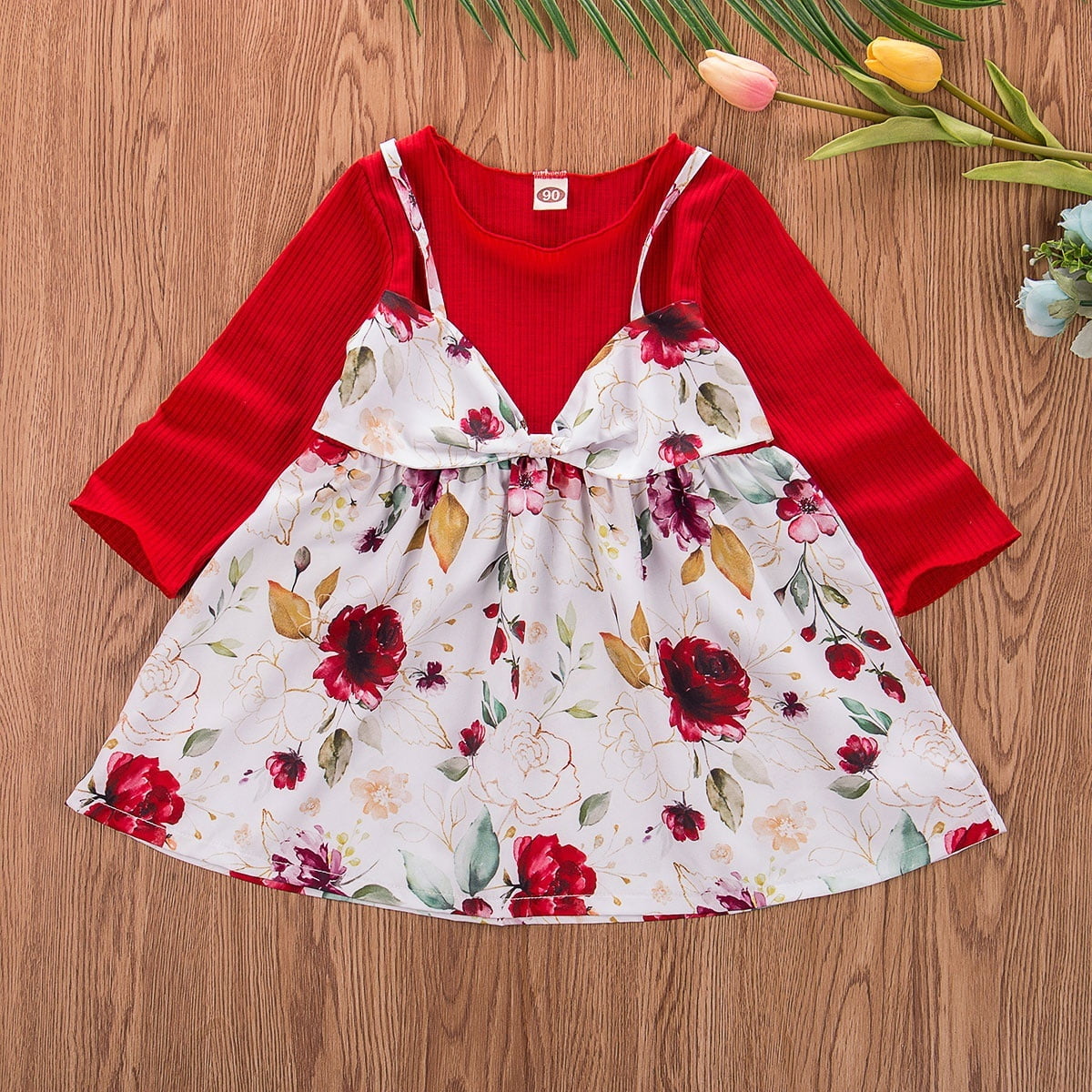 Toddler Baby Kid Girls Long Sleeve Flower Party Princess Dress Outfits Clothes