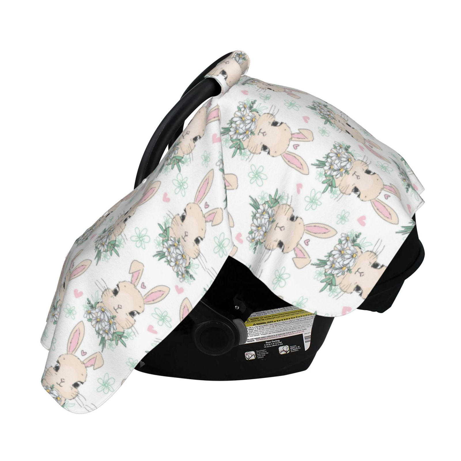 Naloa Rabbit And Flower Baby Car Seat Cover, Breathable Baby Carrier Cover, Multiuse Baby Carrier Cover & Nursing Breastfeeding Cover