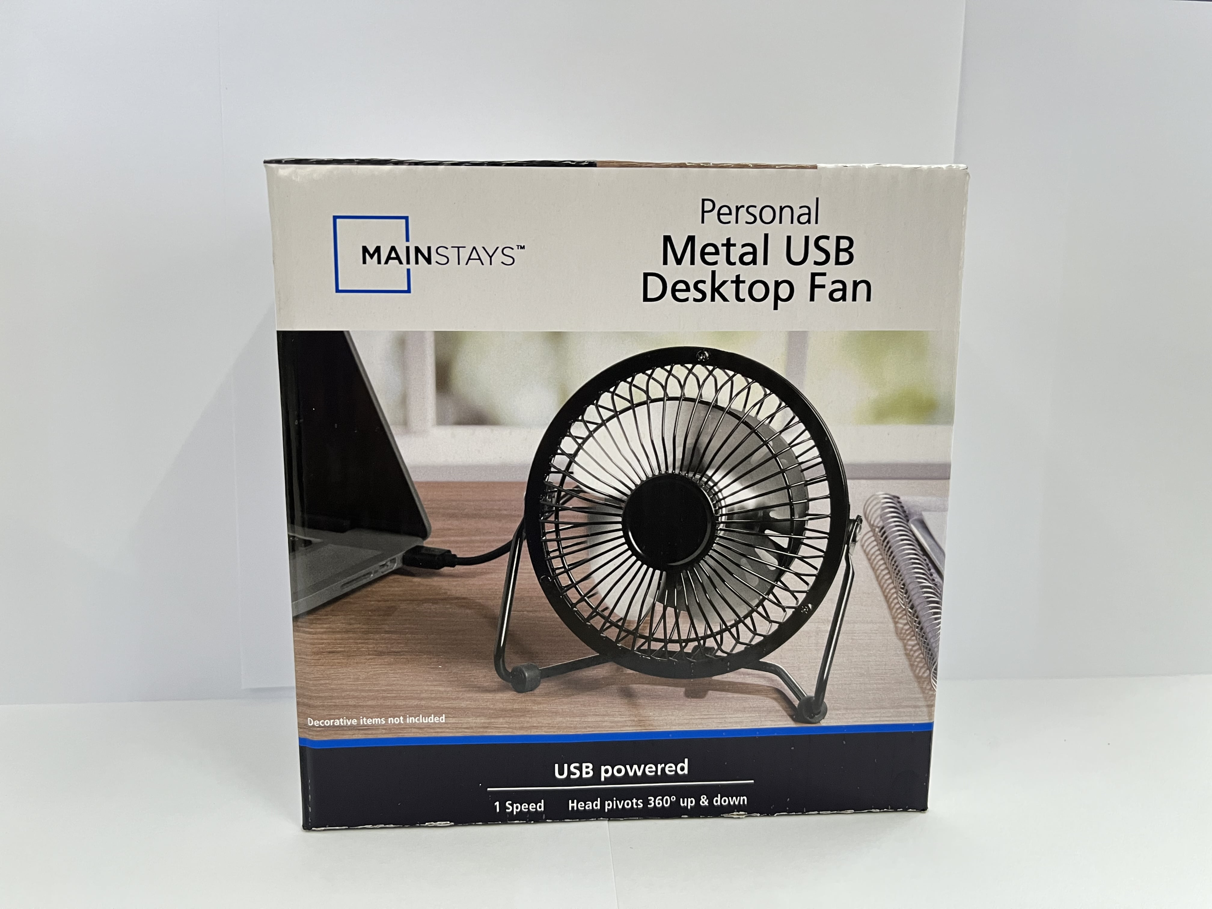 Mainstays 4 inch Metal Mini 360-degree Pivot USB Personal Desktop Fan Black USA