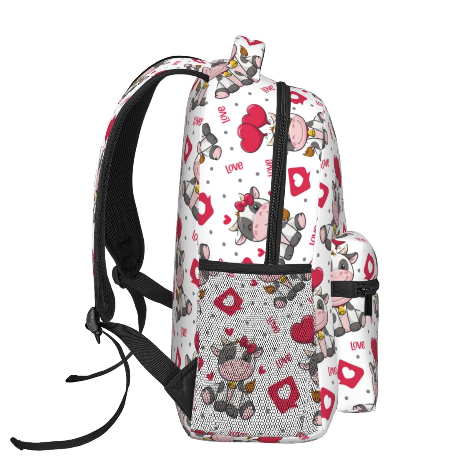 Ratiio Caring Cow Print Eco-Friendly Casual Backpack, Water-Resistant Polyester Canvas Daypack with Smooth Zippers, Comfortable & Durable Travel Bag with Laptop Compartment