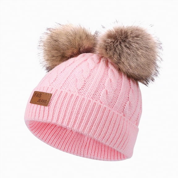 UngA Kids Winter Beanie Hat Warm Ski Caps with Pompom Fleece Lined Children's Knit Hat for Boys Girls (Pink,1-4 Years)