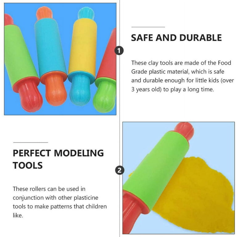 4pcs Clay Rolling Pin Soft Clay Plasticine Dough Modelling Roller Sticks  Children Clay and Dough Playing Tools Kids Playdough Kit 
