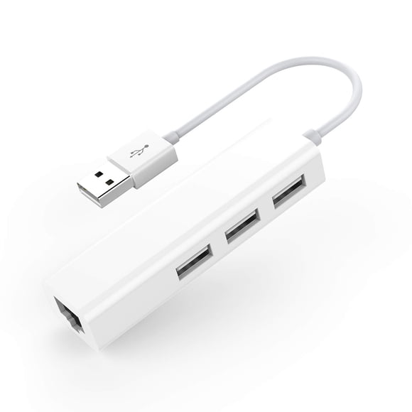 3-Port USB 3.0 Hub with RJ45 10/100/1000 Gigabit Ethernet Adapter Converter LAN Wired USB Network Adapter for Ultrabooks, Notebooks, Tablets and More (White)