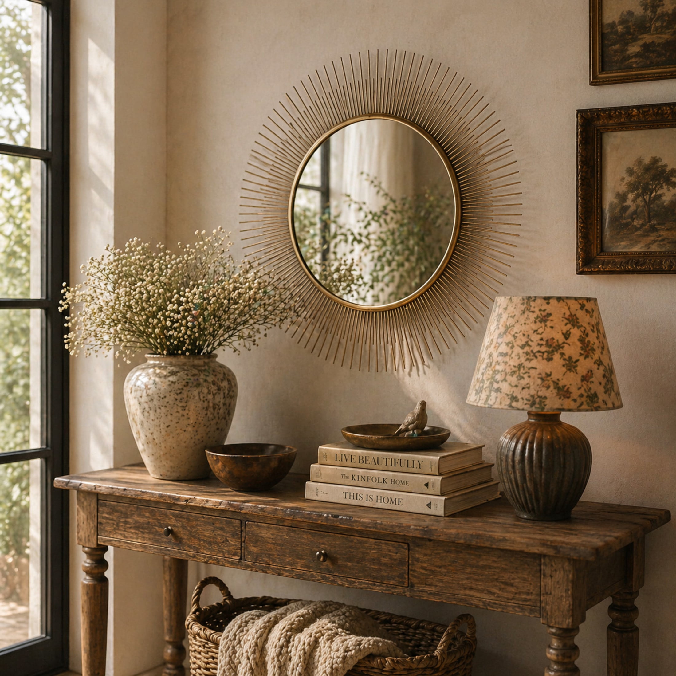 DecMode 36" x 36" Gold Starburst Wall Mirror with Thin Wire Rods