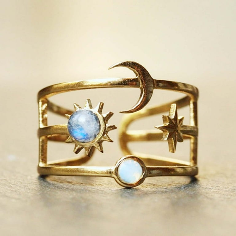 Silicone Ring Celestial Ring With Sun Moon And Ring Gold Opal Jewelry Celestial Body Ring Gift Birthday Present For Ladies Mens Rubber Wedding Ring Walmart