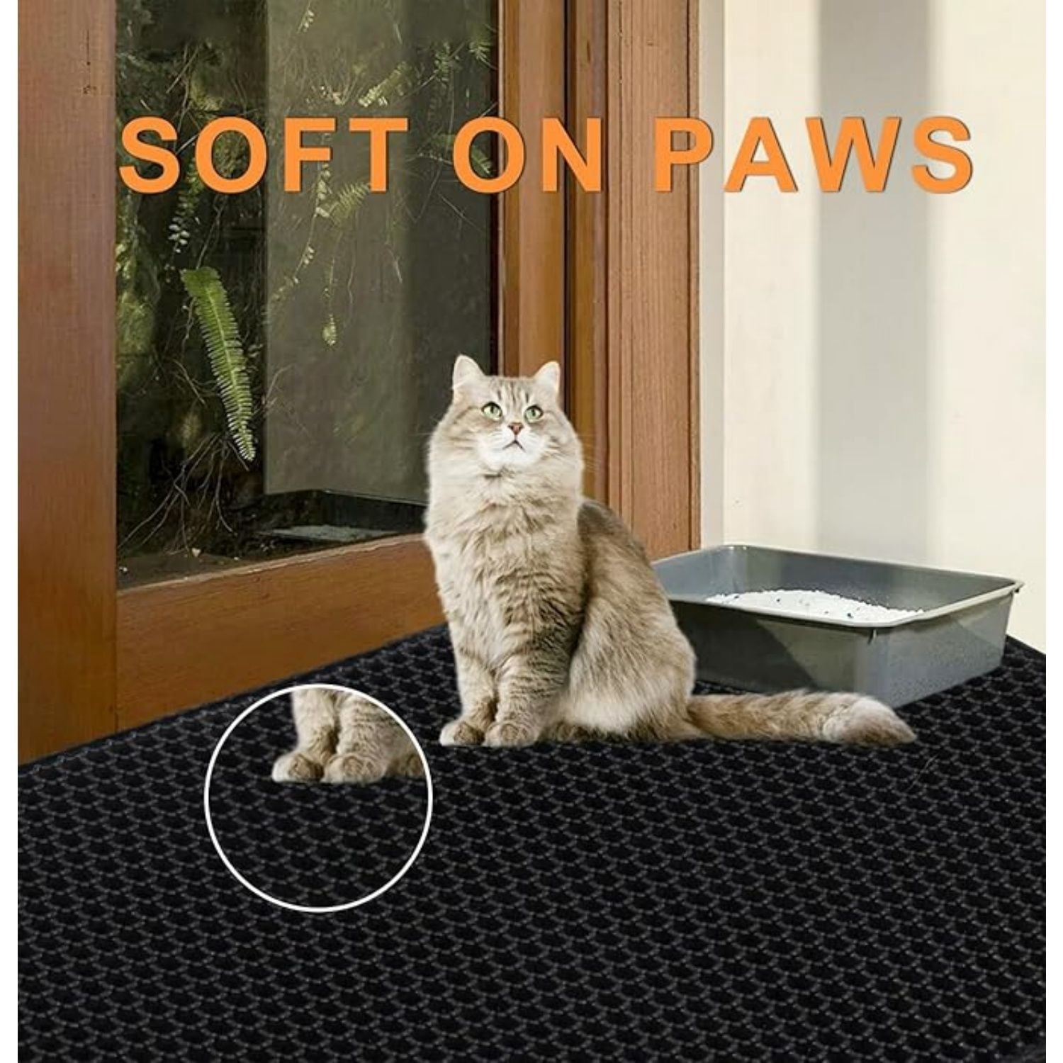 Cat Litter Mat,45"x32" Extra Large Cat Litter Box Mat,Honeycomb Double Layer Kitty Litter Trapping Mat,Soft EVA Material,Urine & Waterproof,Scatter Control,Easy Clean,Washable(Black)