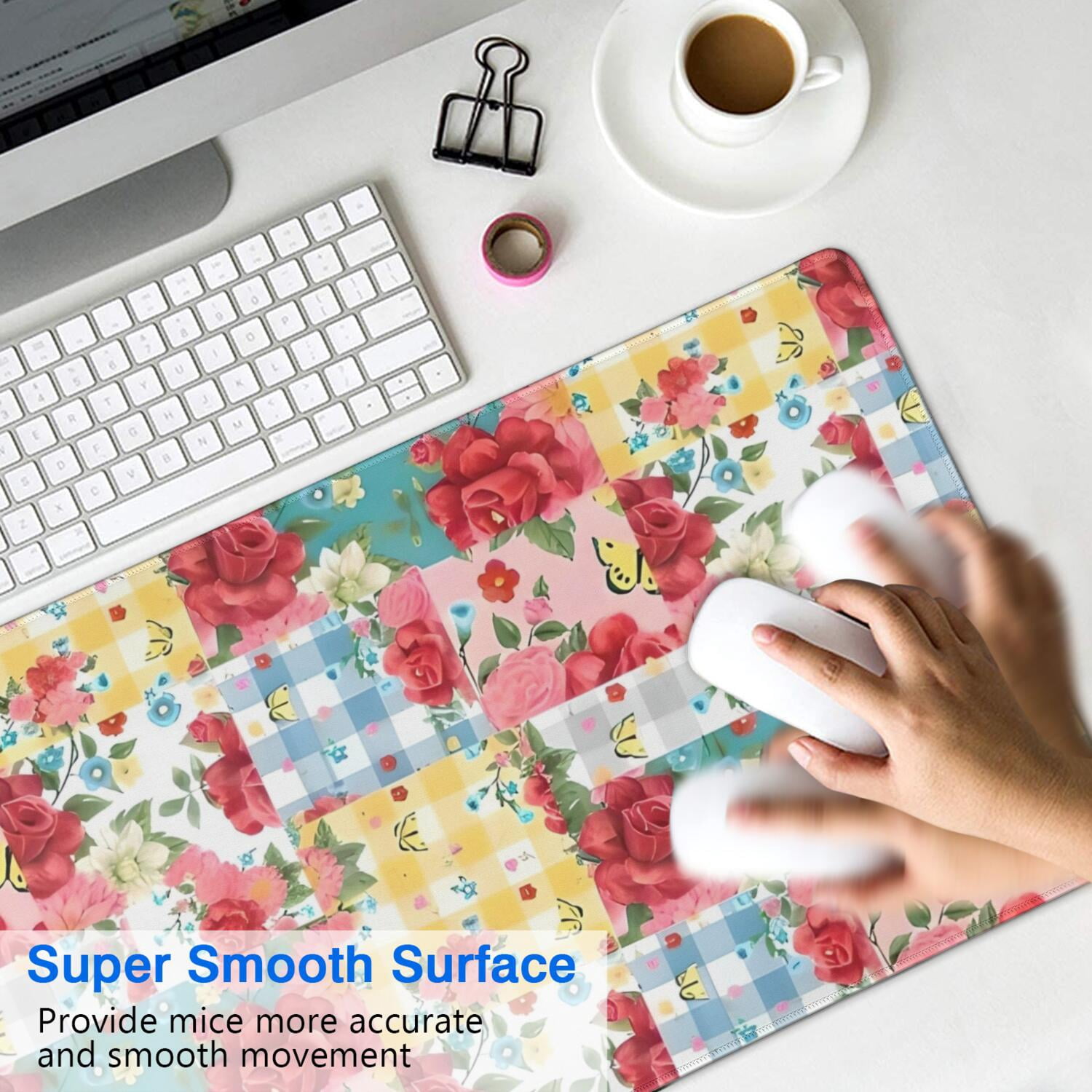 Long Mouse Pads for Desk,Pioneer Flower Floral Print Pattern Desk Mats on Top Of Desks, Desk Mouse Pad Extra Large with 3mm Non-Slip Base and Stitched Edge for Gaming,Office,Work,Home 31.5"x15.7"