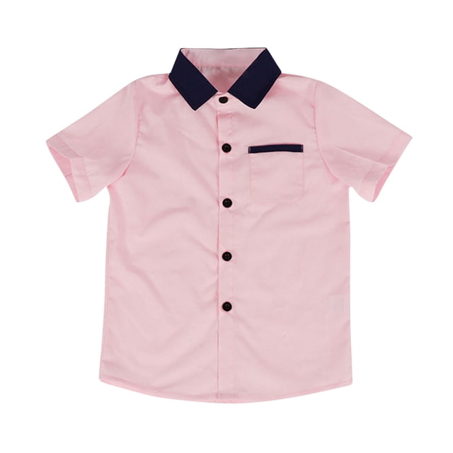 VKOYWKM Chemises à Manches Courtes pour Garçons Chemises à Col Patchwork Color Block Été T-Shirts Chemises Habillées pour Enfants Garçons Mode 2025 Rose 4 Ans