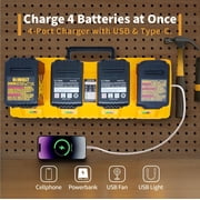DCB104 Replacement for Dewalt Battery Charger Station, 4 Port Fast Rapid Charging Station with USB and Type-C Ports, Compatible with Dewalt All 12V 20V Max Lithium Battery