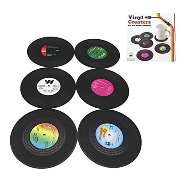 Portavasos para discos de vinilo - Plástico retro apto para uso alimentario, juego de 4 etiquetas diferentes, para decoración de mesas de bar/casa