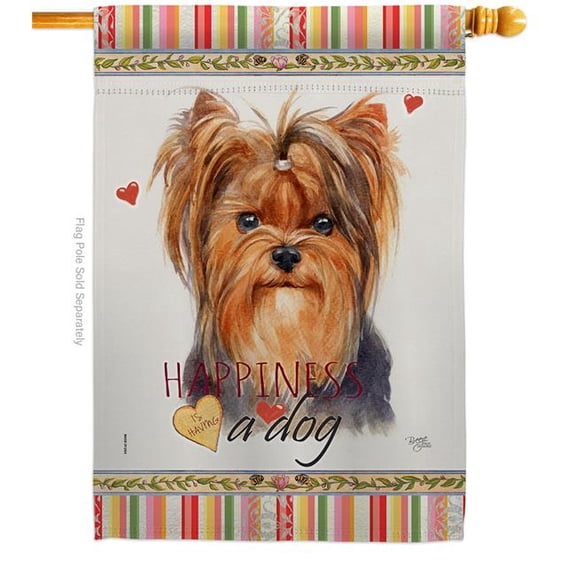 Breeze Decor H110235-BO 28 x 40 in. Dog Yorkie Happiness Double-Sided Decorative Vertical House Flag