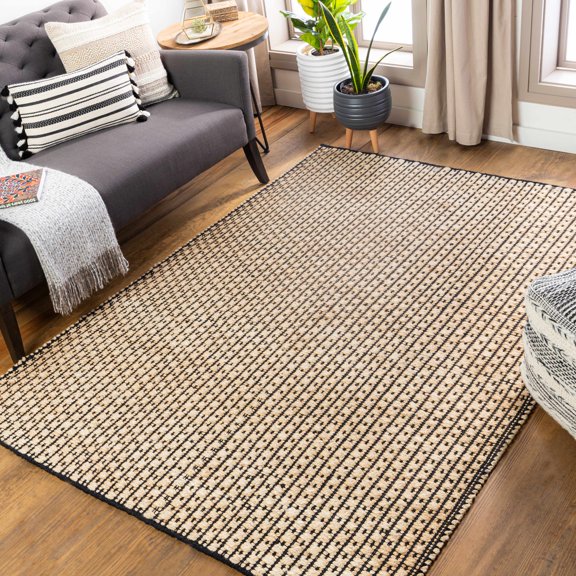 Hauteloom Iqaluit Jute Living Room, Bedroom Area Rug - Black, Beige - 2' x 3'