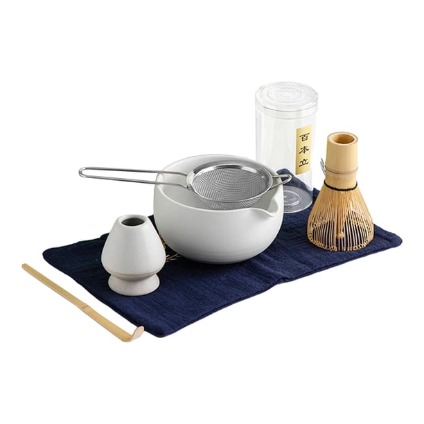 Juego de batidores Matcha japoneses de 6x, de Matcha hecha a mano, soporte para batidor portátil, tazón de té con boquilla vertedora, para , blanco