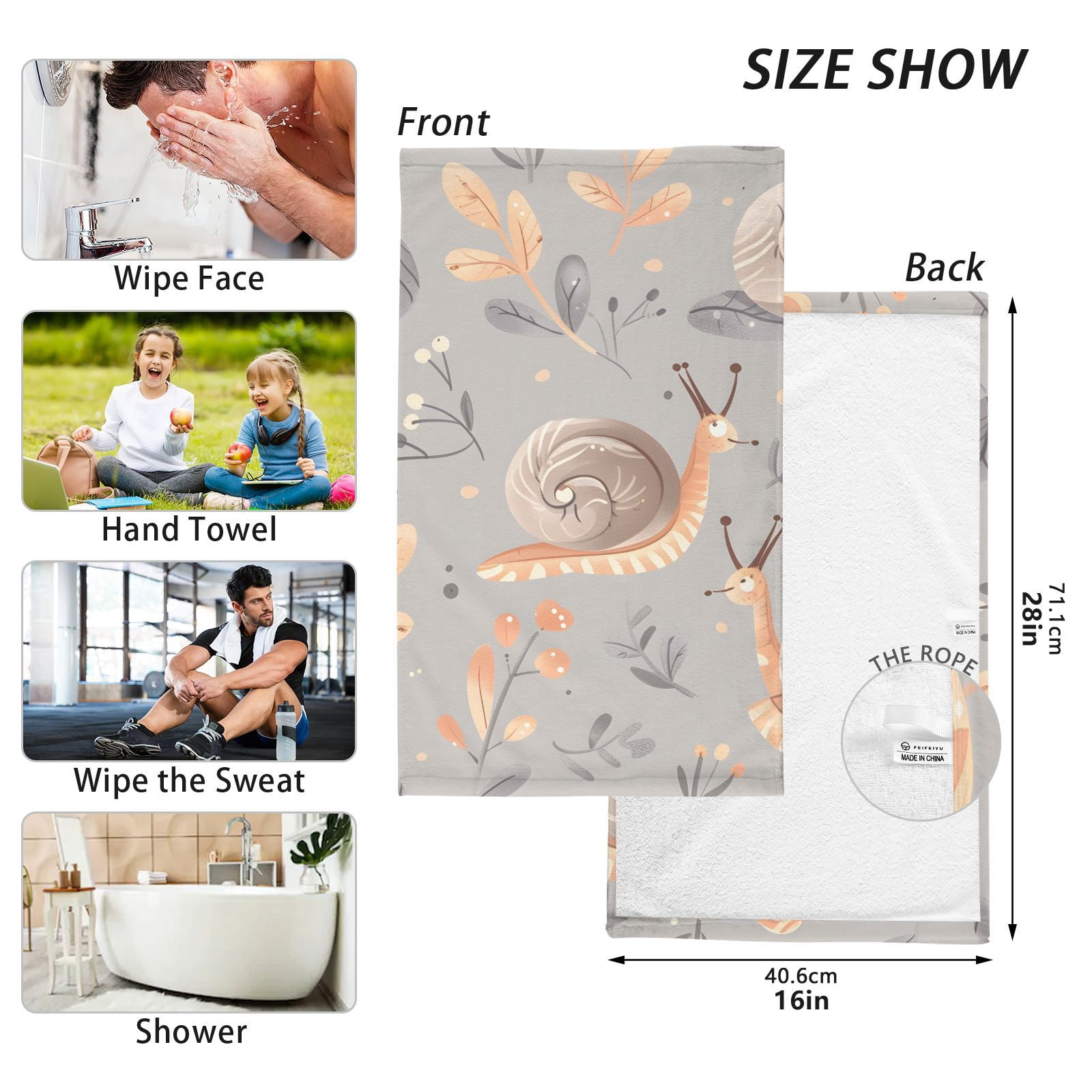 Snails Leaves Hand Towels Cotton Bath Towels Large Face Towels Absorbent for Bathroom 2 Packs