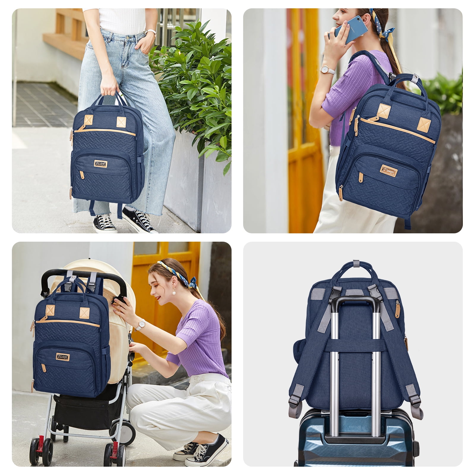 Kabaqoo Diaper Bag Backpack Waterproof, Multifunction Baby Bag with Changing Pad, Blue