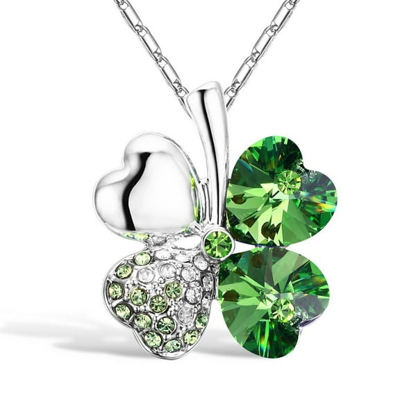 Four Leaf Clover Crystal Earrings and Necklace Set