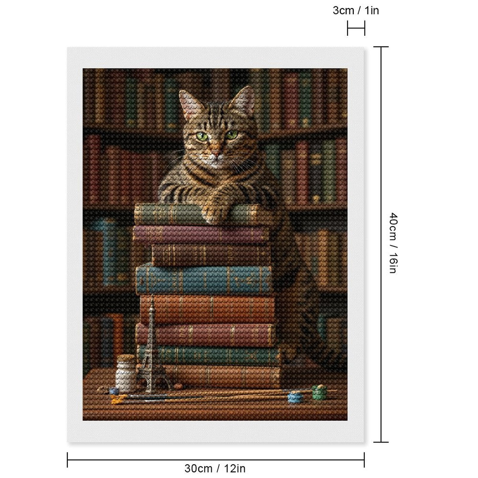 Diamond Art Kits for Adults - Cat Bookshelf Stack Eiffel Model 5d Diamond Painting for Adults, Diamond Art for Adults Beginners, Frameless Diamond Painting Kits for Adults for Home Wall Decor
