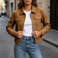 thumbnail image 5 of Byworldtasic Faux Suede Cropped Jacket for Women Distressed Jean Jackets Button Up Vintage Jacket Pockets, 5 of 9