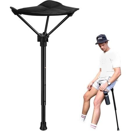 Foldable Camping Stool, Retractable Hiking Chair, one Leg Adjustable