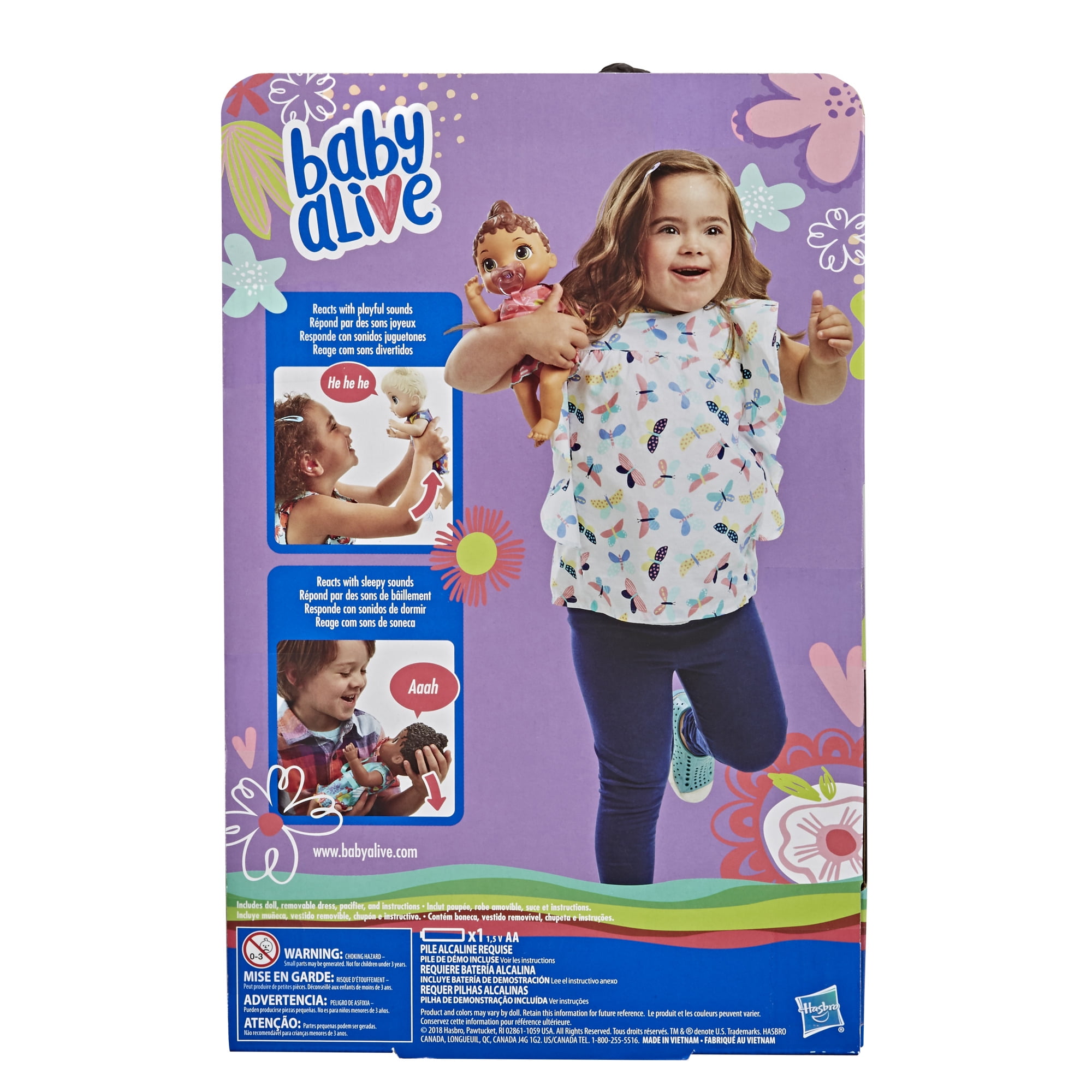 Baby Alive Interactive Lil Sounds 8 Inch Doll with Brown Hair and Eyes Dress and Pacifier Included Walmart