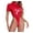 Red, variant on Women Short Sleeve Lingerie, Patent Leather Jumpsuit for Nightclubs, with Front Zipper