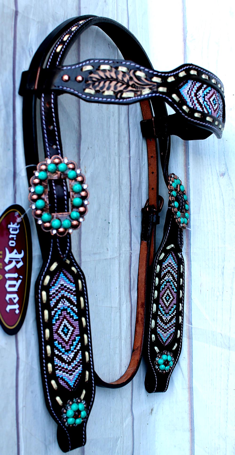 Horse Show Rodeo Tack Bridle Western Leather Headstall Beaded 7993HB