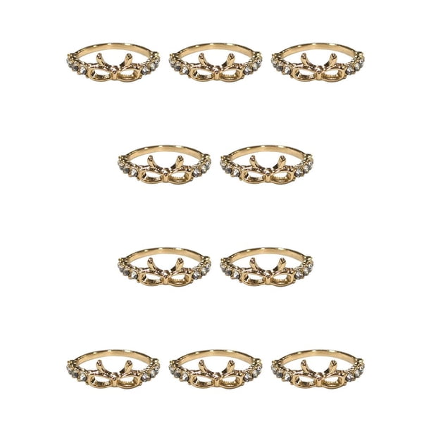 Jumpingount Anillo de diamantes de imitación Accesorio de moda Anillos de lazo Regalo de aniversario Dorado Dorado 10piezas Jumpingount CBP015409