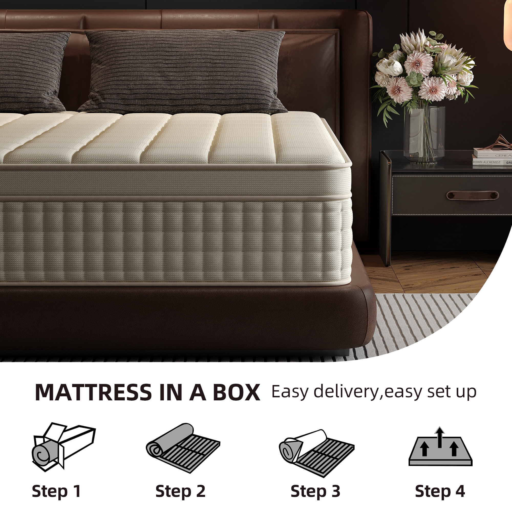 SILENCE MANGO 14 inch Twin Sized Hybrid Mattress, Gel Memory Foam, Individually Wrapped Pocket Springs, Medium Firmness, Zoned Pressure Relief Design, Boxed Mattress, High-density Foam Layer