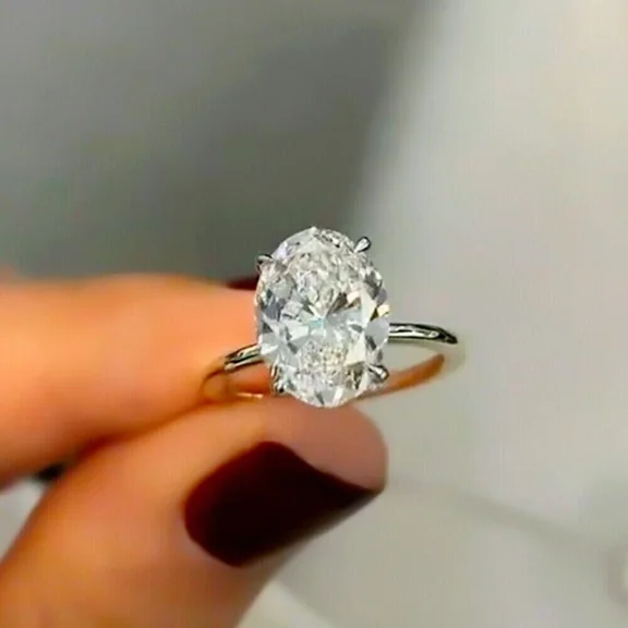 3Ct Oval Cut Moissanite Solitaire Halo Wedding Ring Real 925 Sterling Silver