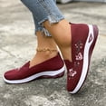 thumbnail image 2 of Loafers for Women Floral Embroidery Knit Msh Flat Walking Shoes Lightweight Casual Orthopedic Nursing Shoes Red Size 7.5, 2 of 5