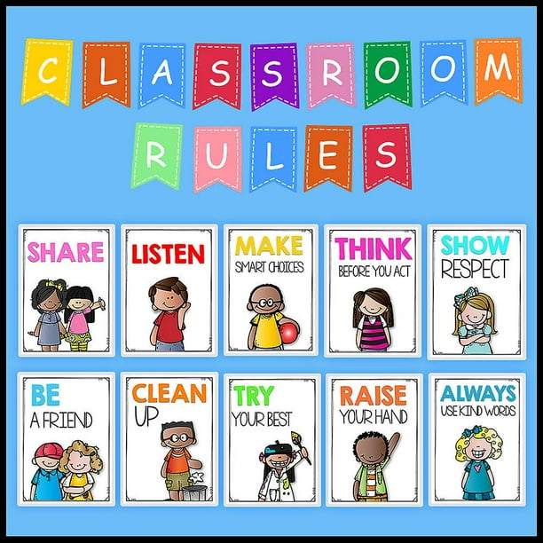 Pósteres de reglas para el aula, tarjetas grandes A4, 9 Uds., buenos hábitos en inglés, buenos modales, decoración de pared, juguetes para niños