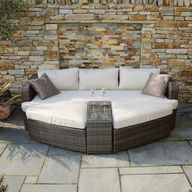 Direct Wicker 4piece Patio Wicker Daybed Set with Side Table Brown