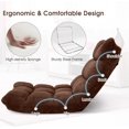 thumbnail image 6 of Hyxoo Folding Floor Chair with Back Support, 14 Adjustable Position, Padded Sleeper Bed, Couch Recliner, Gaming Floor Chairs for Adults, Meditation, Living Room,Brown, 6 of 11