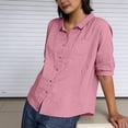 thumbnail image 4 of Ichuanyi Womens Oversized T Shirts Button Down Long Sleeve Shirt V Neck Collar Loose Solid Laple Collar Blouse, 4 of 5
