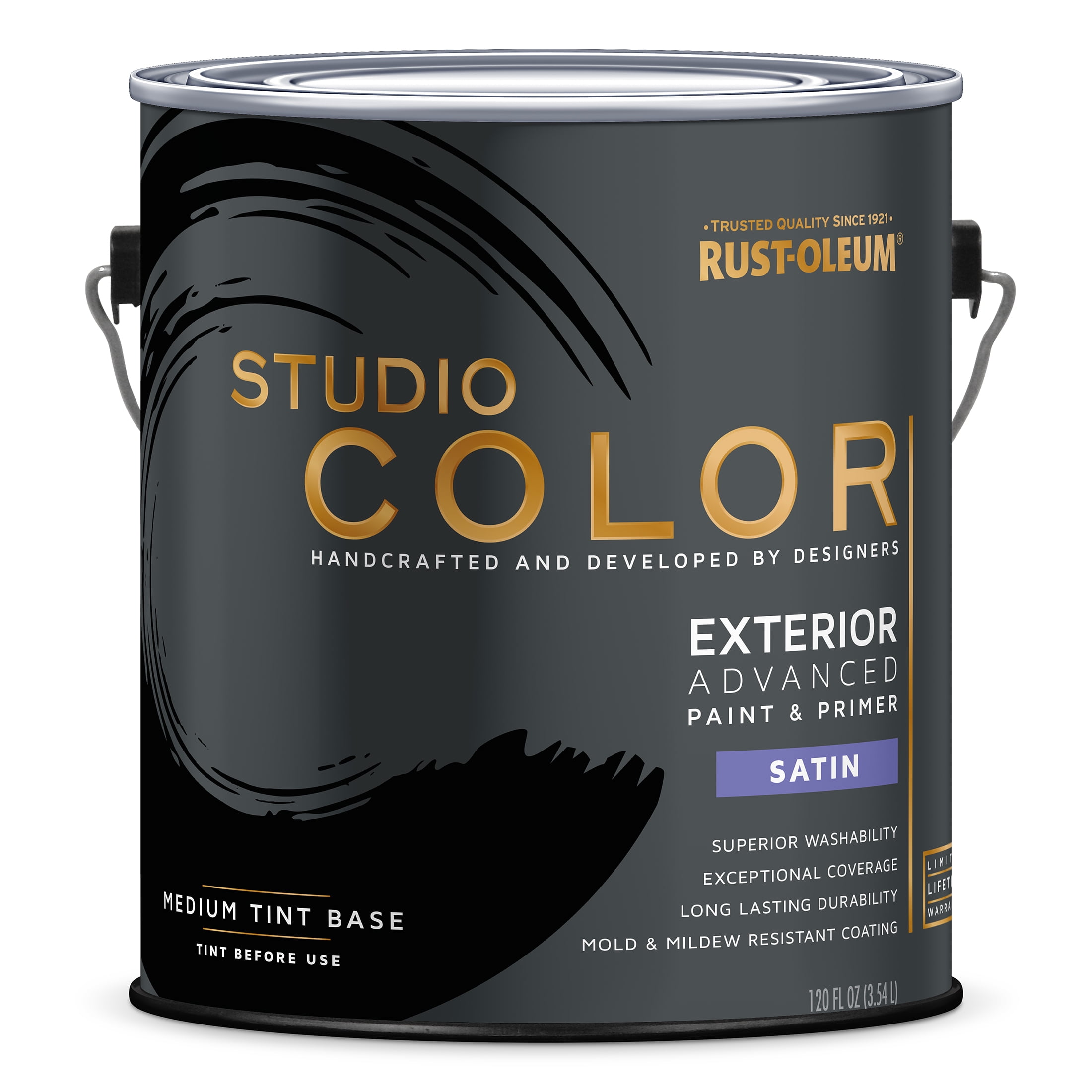 Medium Base, Rust-Oleum Studio Color Advanced Paint + Primer Exterior Satin, Gallon