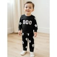 thumbnail image 3 of Toddler Baby Boy Halloween Outfits Boo Embroidery Ghost Print Long Sleeve Crewneck Sweatshirt Pullover Tops Elastic Pants 2Pcs Fall Winter Clothes Set, 3 of 10